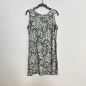 Van Heusen Vintage Palm Tree Seafoam Sleeveless Cream Sheath Dress Women's 8‎